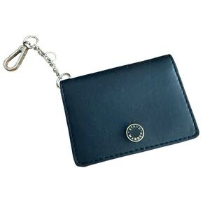 STEVE MADDEN Black Leather Card Holder Wallet Snap Closure Belt Clasp Keychain